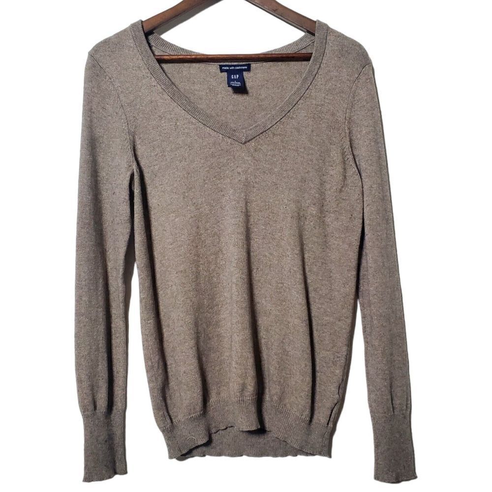 Gap Womens Cashmere Blend Pullover Sweater Size S Tan Longsleeve V-Neck 2000s